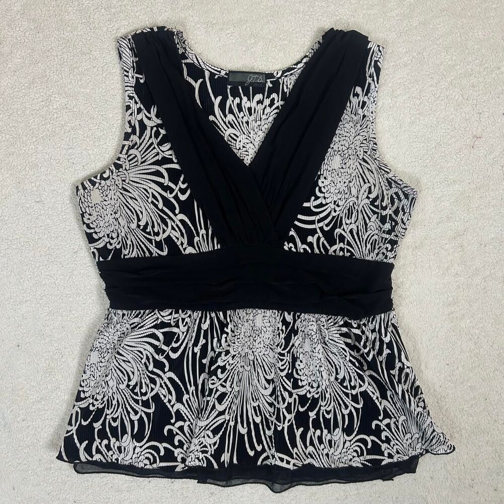 JTB White and Black Dark Coquette Floral Top